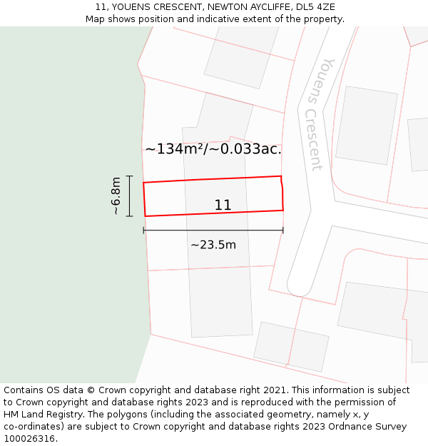 11, YOUENS CRESCENT, NEWTON AYCLIFFE, DL5 4ZE: Plot and title map