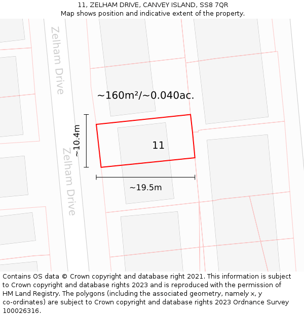 11, ZELHAM DRIVE, CANVEY ISLAND, SS8 7QR: Plot and title map