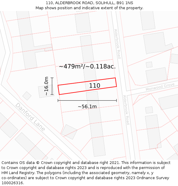 110, ALDERBROOK ROAD, SOLIHULL, B91 1NS: Plot and title map