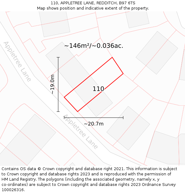 110, APPLETREE LANE, REDDITCH, B97 6TS: Plot and title map
