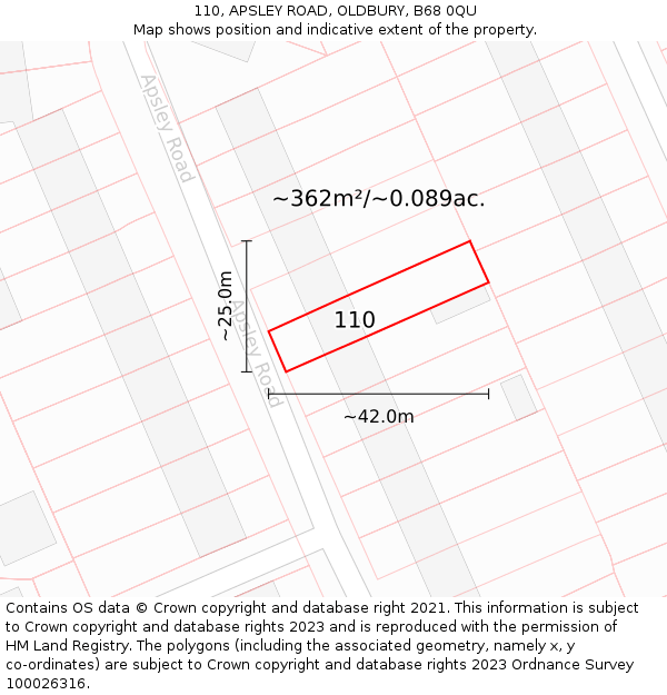 110, APSLEY ROAD, OLDBURY, B68 0QU: Plot and title map