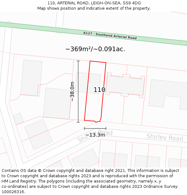 110, ARTERIAL ROAD, LEIGH-ON-SEA, SS9 4DG: Plot and title map