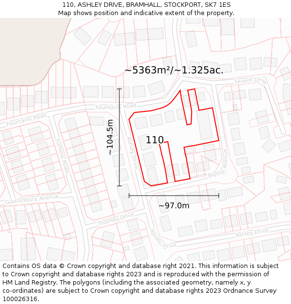 110, ASHLEY DRIVE, BRAMHALL, STOCKPORT, SK7 1ES: Plot and title map