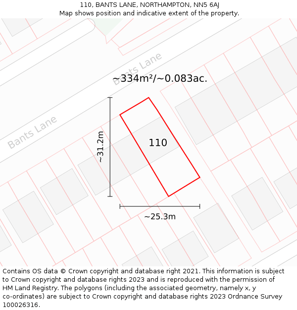 110, BANTS LANE, NORTHAMPTON, NN5 6AJ: Plot and title map