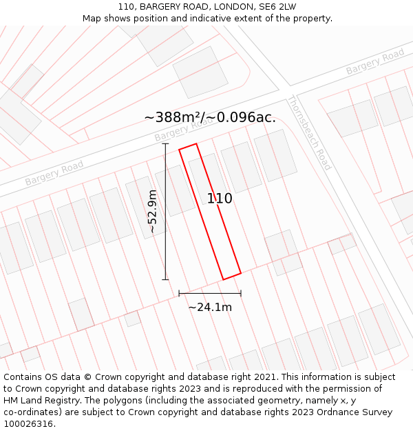 110, BARGERY ROAD, LONDON, SE6 2LW: Plot and title map