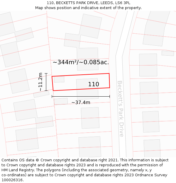 110, BECKETTS PARK DRIVE, LEEDS, LS6 3PL: Plot and title map