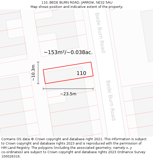 110, BEDE BURN ROAD, JARROW, NE32 5AU: Plot and title map
