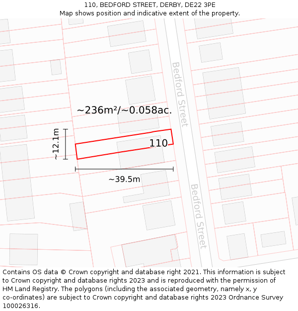 110, BEDFORD STREET, DERBY, DE22 3PE: Plot and title map
