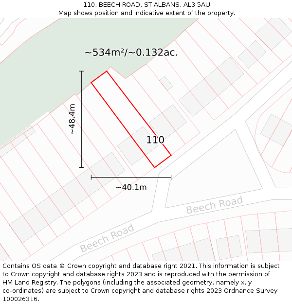 110, BEECH ROAD, ST ALBANS, AL3 5AU: Plot and title map