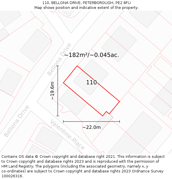 110, BELLONA DRIVE, PETERBOROUGH, PE2 8FU: Plot and title map