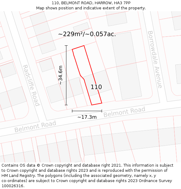110, BELMONT ROAD, HARROW, HA3 7PP: Plot and title map