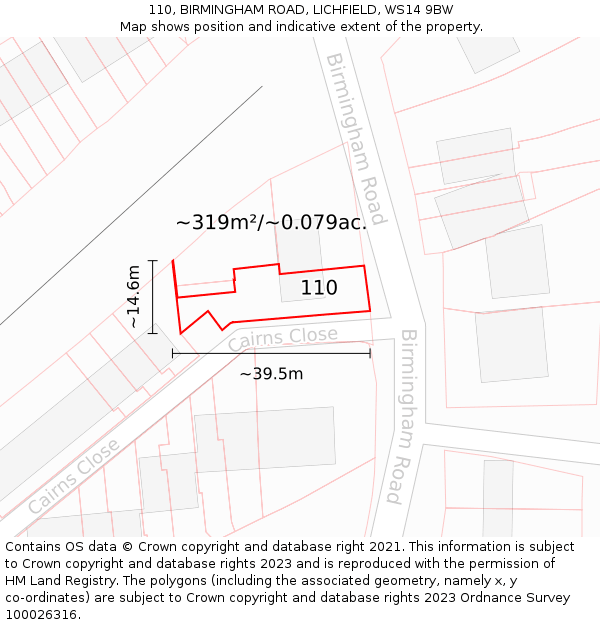 110, BIRMINGHAM ROAD, LICHFIELD, WS14 9BW: Plot and title map