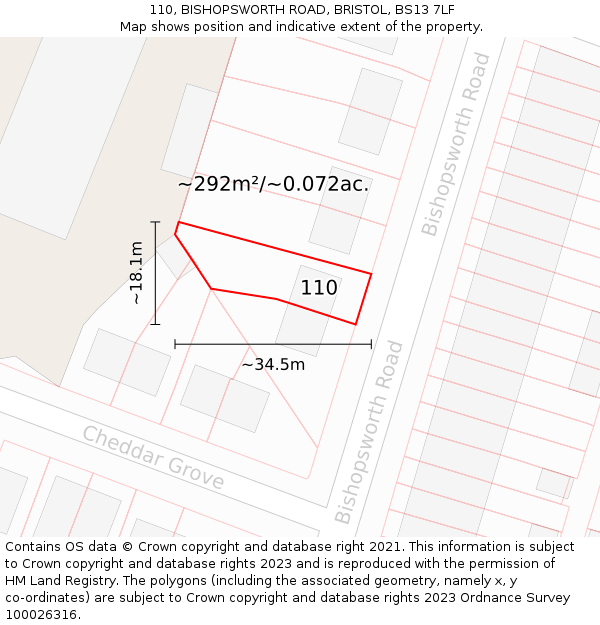 110, BISHOPSWORTH ROAD, BRISTOL, BS13 7LF: Plot and title map