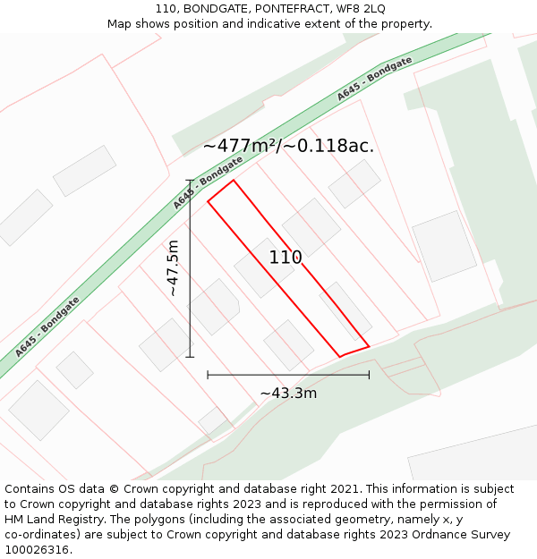 110, BONDGATE, PONTEFRACT, WF8 2LQ: Plot and title map