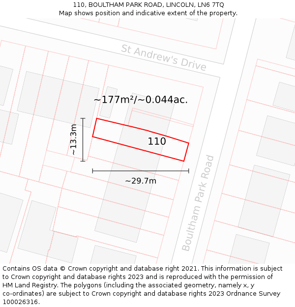 110, BOULTHAM PARK ROAD, LINCOLN, LN6 7TQ: Plot and title map