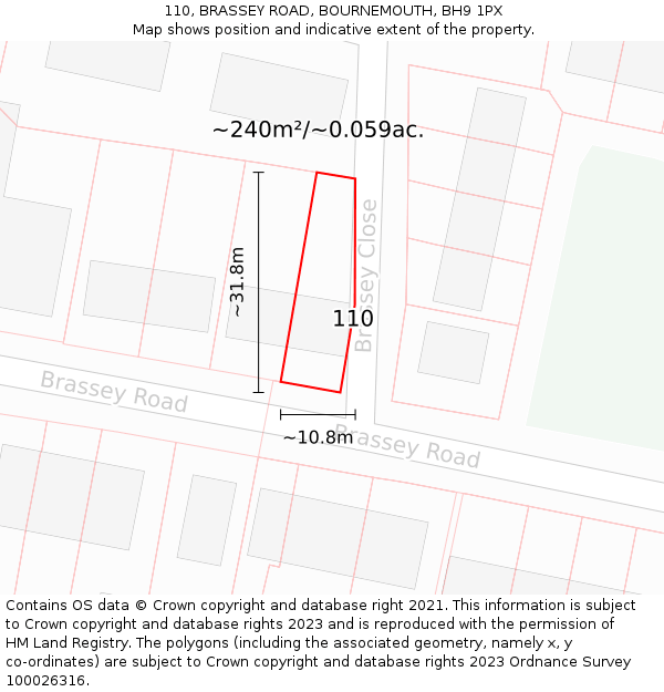 110, BRASSEY ROAD, BOURNEMOUTH, BH9 1PX: Plot and title map