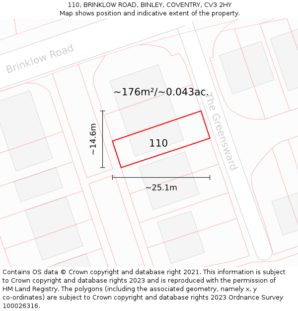 110, BRINKLOW ROAD, BINLEY, COVENTRY, CV3 2HY: Plot and title map