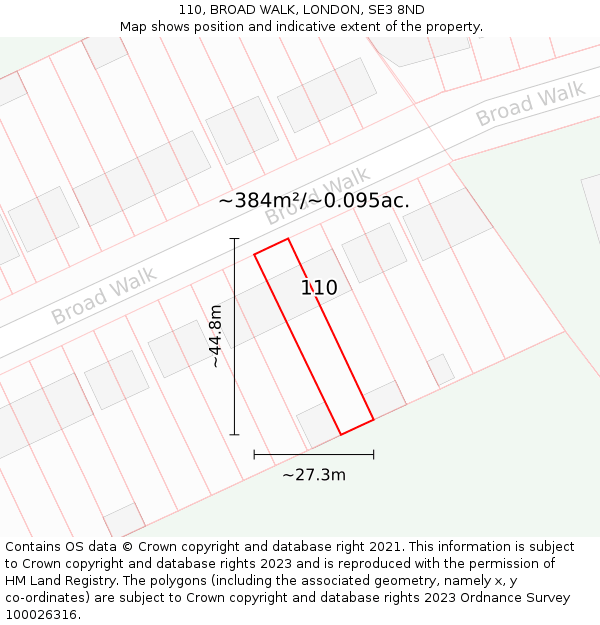 110, BROAD WALK, LONDON, SE3 8ND: Plot and title map