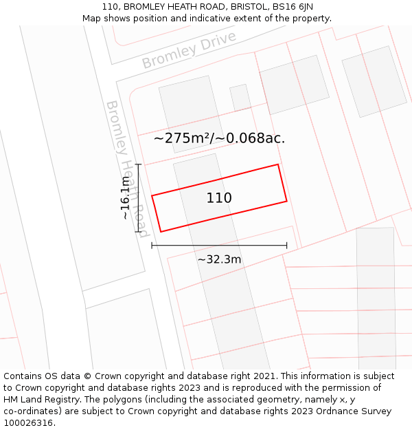 110, BROMLEY HEATH ROAD, BRISTOL, BS16 6JN: Plot and title map