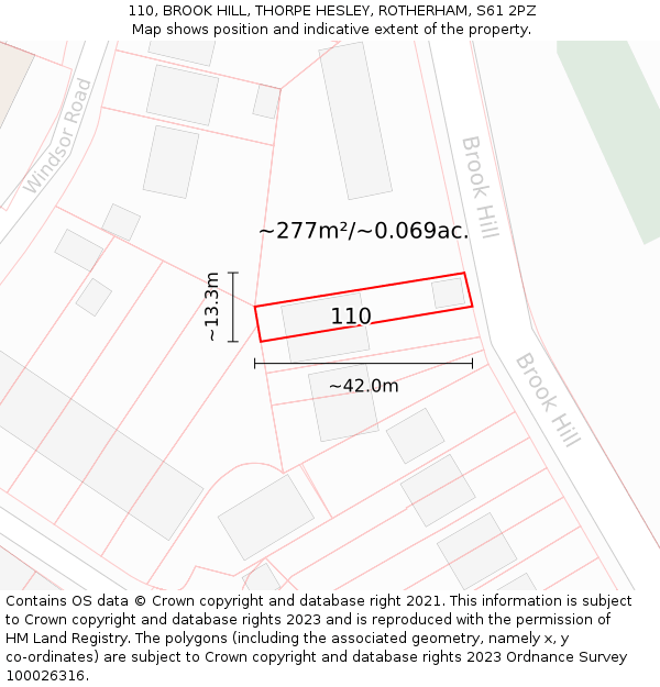 110, BROOK HILL, THORPE HESLEY, ROTHERHAM, S61 2PZ: Plot and title map