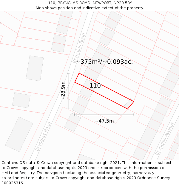 110, BRYNGLAS ROAD, NEWPORT, NP20 5RY: Plot and title map