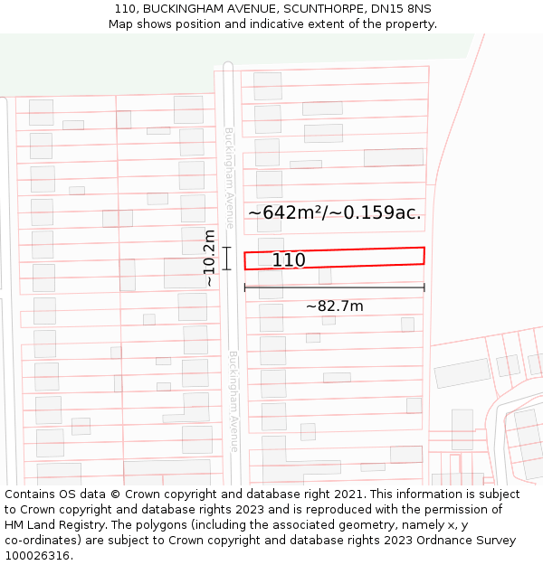 110, BUCKINGHAM AVENUE, SCUNTHORPE, DN15 8NS: Plot and title map
