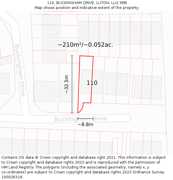 110, BUCKINGHAM DRIVE, LUTON, LU2 9RB: Plot and title map