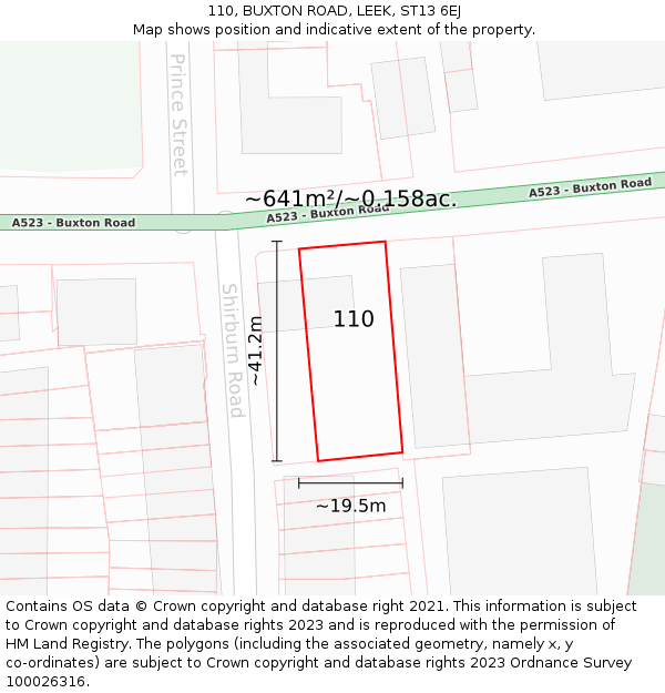 110, BUXTON ROAD, LEEK, ST13 6EJ: Plot and title map