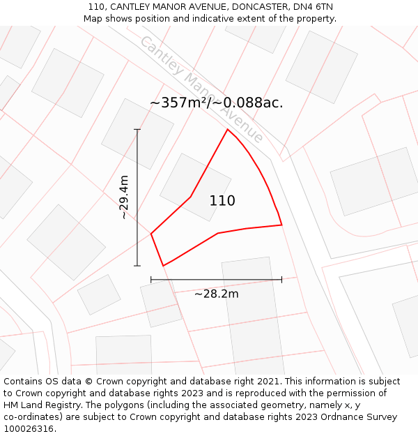 110, CANTLEY MANOR AVENUE, DONCASTER, DN4 6TN: Plot and title map