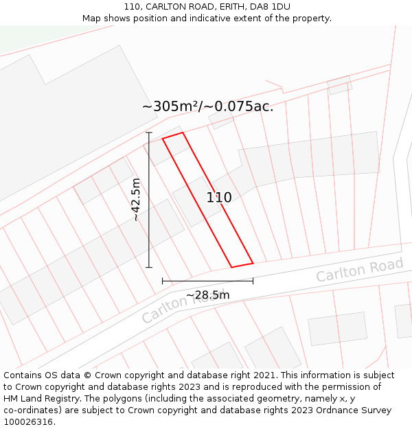 110, CARLTON ROAD, ERITH, DA8 1DU: Plot and title map