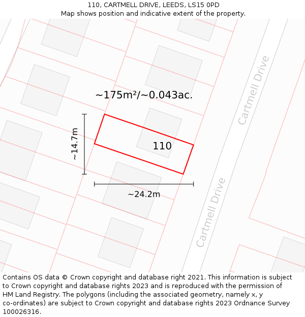 110, CARTMELL DRIVE, LEEDS, LS15 0PD: Plot and title map