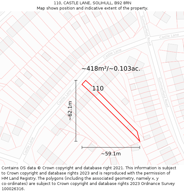 110, CASTLE LANE, SOLIHULL, B92 8RN: Plot and title map