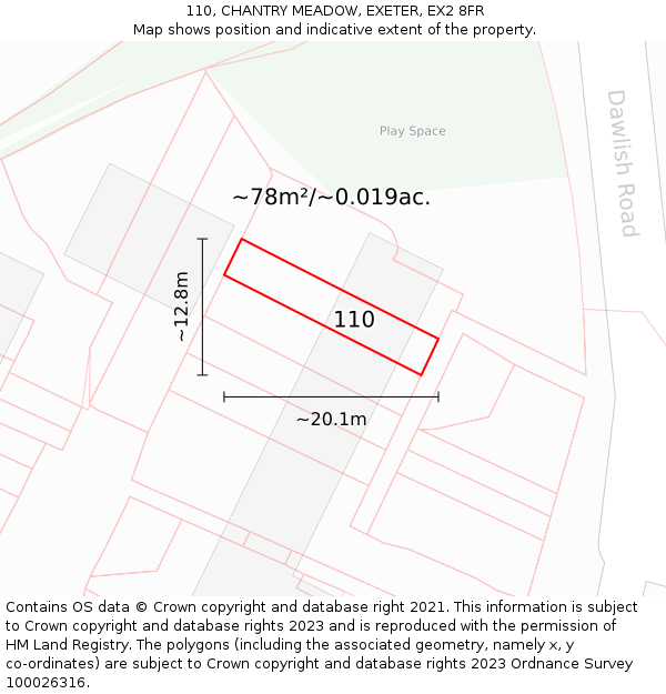 110, CHANTRY MEADOW, EXETER, EX2 8FR: Plot and title map