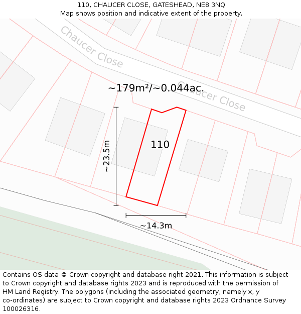 110, CHAUCER CLOSE, GATESHEAD, NE8 3NQ: Plot and title map