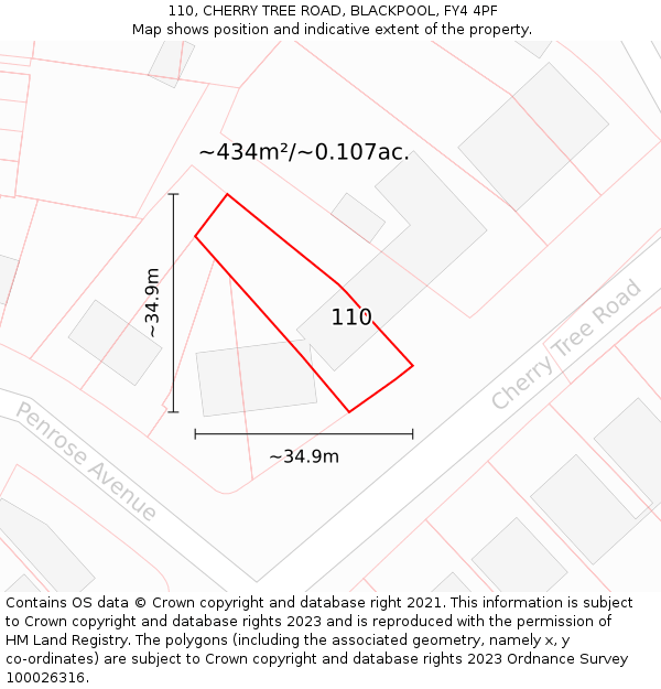 110, CHERRY TREE ROAD, BLACKPOOL, FY4 4PF: Plot and title map