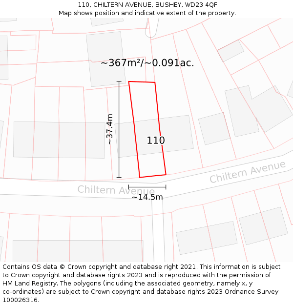 110, CHILTERN AVENUE, BUSHEY, WD23 4QF: Plot and title map