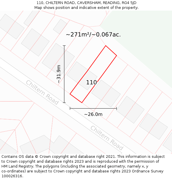 110, CHILTERN ROAD, CAVERSHAM, READING, RG4 5JD: Plot and title map