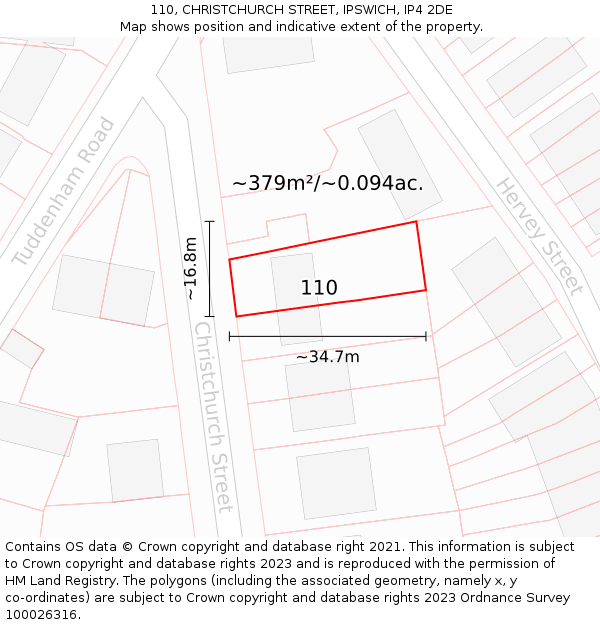 110, CHRISTCHURCH STREET, IPSWICH, IP4 2DE: Plot and title map