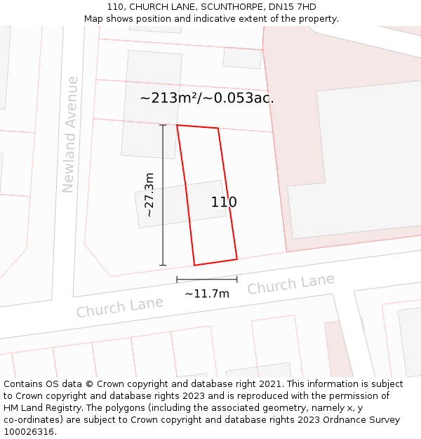 110, CHURCH LANE, SCUNTHORPE, DN15 7HD: Plot and title map