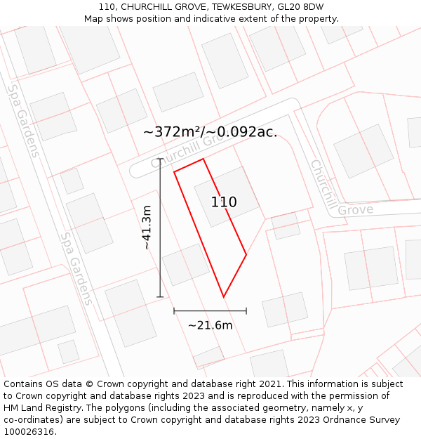 110, CHURCHILL GROVE, TEWKESBURY, GL20 8DW: Plot and title map