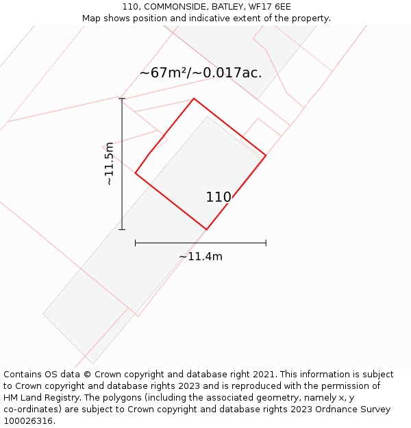110, COMMONSIDE, BATLEY, WF17 6EE: Plot and title map