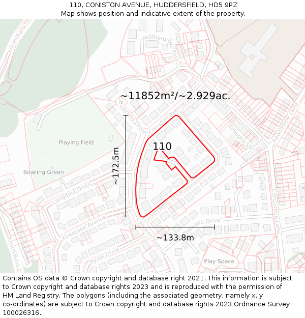 110, CONISTON AVENUE, HUDDERSFIELD, HD5 9PZ: Plot and title map