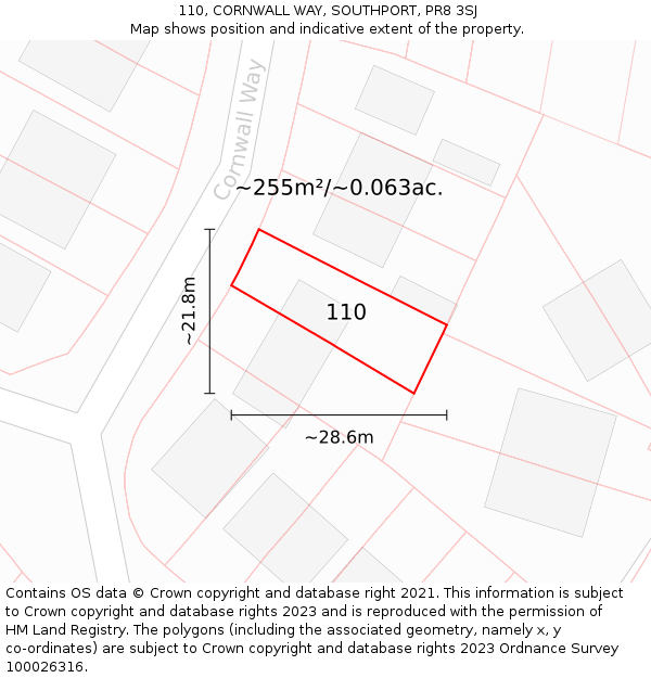 110, CORNWALL WAY, SOUTHPORT, PR8 3SJ: Plot and title map
