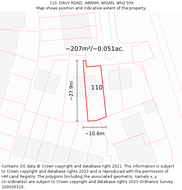 110, DAVY ROAD, ABRAM, WIGAN, WN2 5YX: Plot and title map