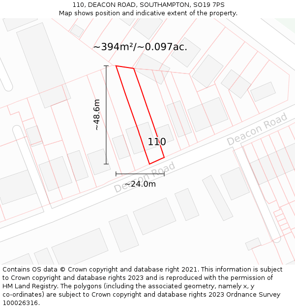 110, DEACON ROAD, SOUTHAMPTON, SO19 7PS: Plot and title map