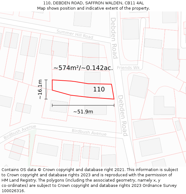 110, DEBDEN ROAD, SAFFRON WALDEN, CB11 4AL: Plot and title map