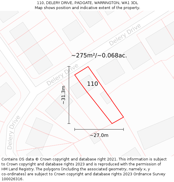 110, DELERY DRIVE, PADGATE, WARRINGTON, WA1 3DL: Plot and title map