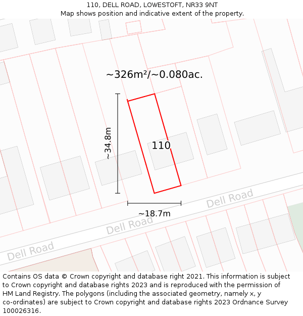 110, DELL ROAD, LOWESTOFT, NR33 9NT: Plot and title map