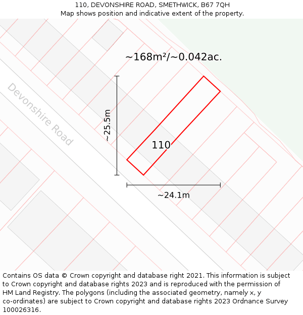 110, DEVONSHIRE ROAD, SMETHWICK, B67 7QH: Plot and title map