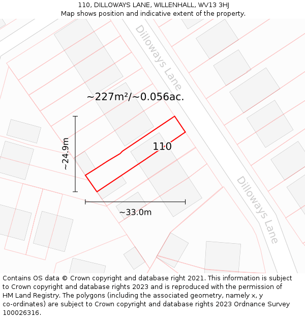 110, DILLOWAYS LANE, WILLENHALL, WV13 3HJ: Plot and title map